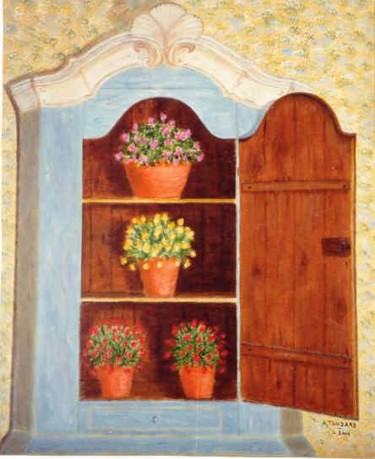 Peinture intitulée "La niche aux fleurs" par Anne Touzard, Œuvre d'art originale