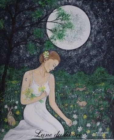 Peinture intitulée "Lune du lièvre" par Anne Touzard, Œuvre d'art originale