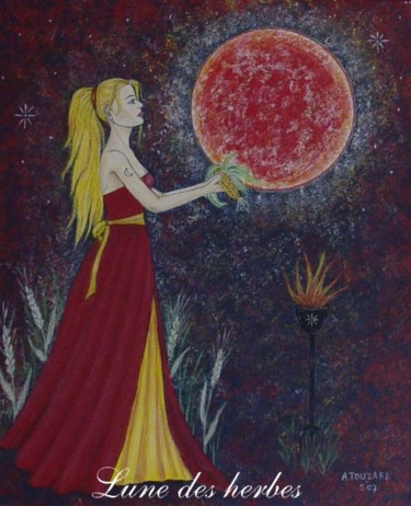 Painting titled "Lune des Herbes" by Anne Touzard, Original Artwork