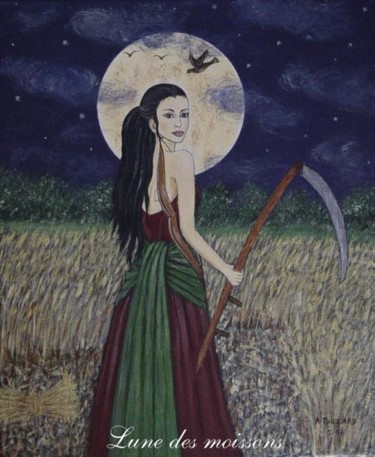 Painting titled "Lune des moissons" by Anne Touzard, Original Artwork