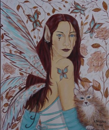 Peinture intitulée "La fée Turquoise" par Anne Touzard, Œuvre d'art originale