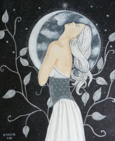 Peinture intitulée "Offrande à la lune" par Anne Touzard, Œuvre d'art originale