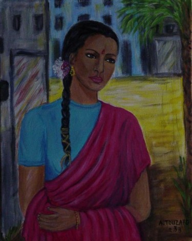 Peinture intitulée "Sarita de Katmandou" par Anne Touzard, Œuvre d'art originale