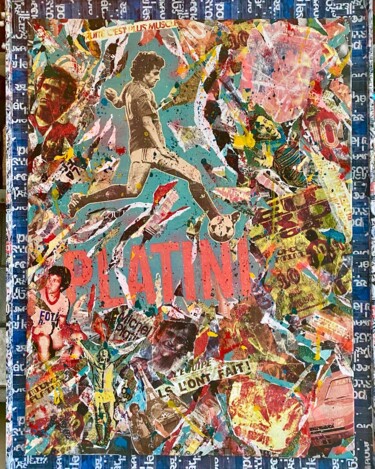 Collages intitulée "PLATINI TRIBUTE" par Anne Mondy, Œuvre d'art originale, Collages