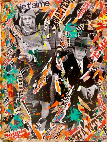 Collages intitulée "Bonnie & Clyde" par Anne Mondy, Œuvre d'art originale, Collages