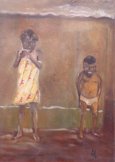 Peinture intitulée "deux enfants" par Anne Paul, Œuvre d'art originale