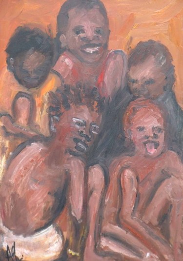 Peinture intitulée "enfants sur fond ja…" par Anne Paul, Œuvre d'art originale