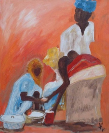 Peinture intitulée "marché de Djenné" par Anne Paul, Œuvre d'art originale