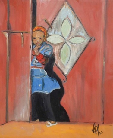 Peinture intitulée "fillette à la porte" par Anne Paul, Œuvre d'art originale