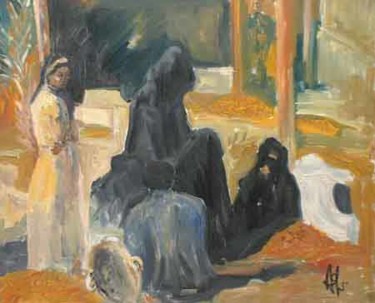 Peinture intitulée "marché aux dattes" par Anne Paul, Œuvre d'art originale, Huile