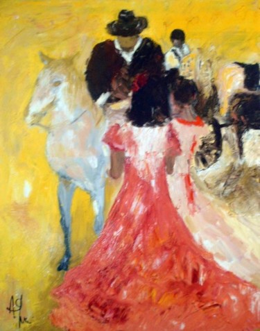 Painting titled "la feria à Seville" by Anne Paul, Original Artwork