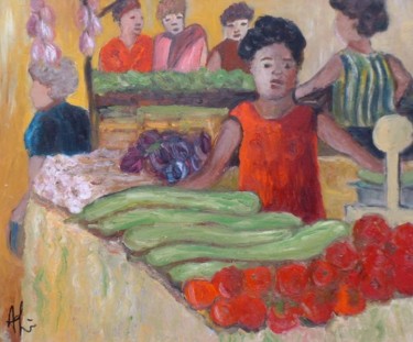 Peinture intitulée "marché de Palerme" par Anne Paul, Œuvre d'art originale