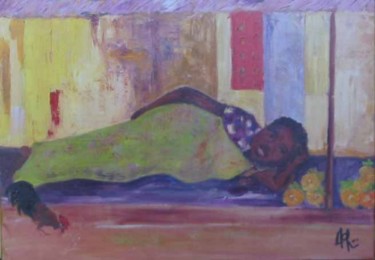 Peinture intitulée "coq et ananas" par Anne Paul, Œuvre d'art originale