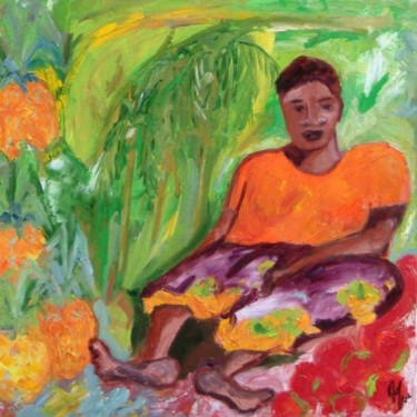 Painting titled "femme aux ananas" by Anne Paul, Original Artwork, Oil