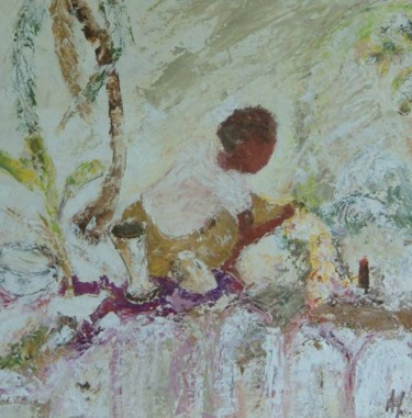 Painting titled "femme sur fond blanc" by Anne Paul, Original Artwork