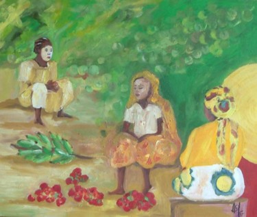 Painting titled "marché de Mamoudzou" by Anne Paul, Original Artwork
