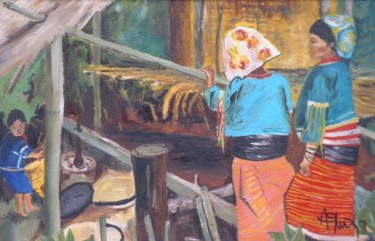 Pintura intitulada "Thailande-pilage" por Anne Paul, Obras de arte originais