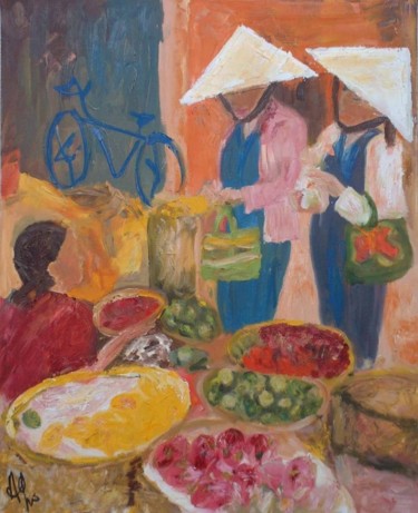 Painting titled "la bicyclette bleue…" by Anne Paul, Original Artwork