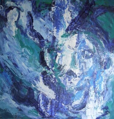 Peinture intitulée "grande tête bleue" par Anne Paul, Œuvre d'art originale, Huile
