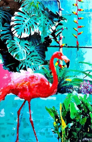 Peinture intitulée "FLAMINGO" par Anne Rosenblatt (A ROSEN), Œuvre d'art originale, Acrylique Monté sur Châssis en bois