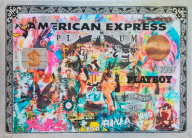 Painting titled "AMERICAN EXPRESS" by Anne Rosenblatt (A ROSEN), Original Artwork, Acrylic Mounted on Wood Stretcher frame