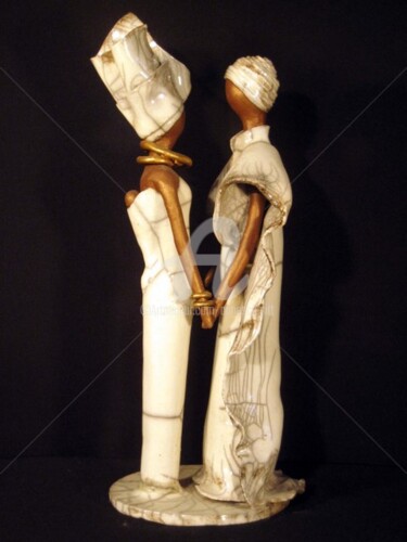Sculpture titled "couple raku blanc" by Noush, Original Artwork