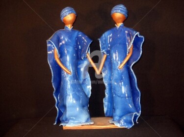 Sculpture titled "jumeaux faïence ble…" by Noush, Original Artwork