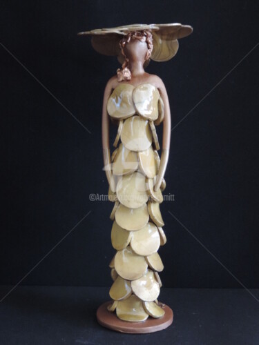Sculpture intitulée "raku jaune" par Noush, Œuvre d'art originale, Céramique