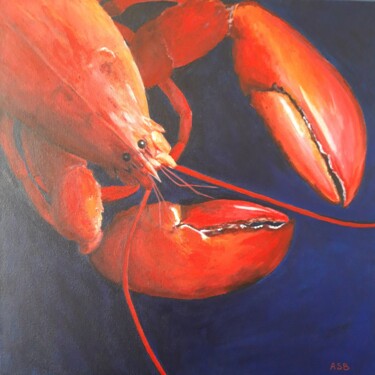 Painting titled "Le homard" by Anne-Sophie Beau, Original Artwork, Acrylic Mounted on Wood Stretcher frame
