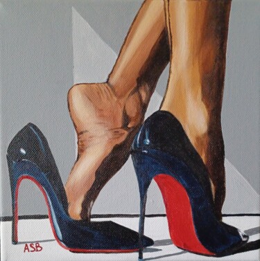 Painting titled "Mes Louboutins" by Anne-Sophie Beau, Original Artwork, Acrylic Mounted on Wood Stretcher frame
