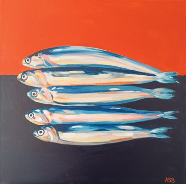 Painting titled "Les sardines 2" by Anne-Sophie Beau, Original Artwork, Acrylic Mounted on Wood Stretcher frame