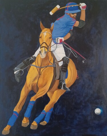 Painting titled "Joueur de Polo 3" by Anne-Sophie Beau, Original Artwork, Acrylic Mounted on Wood Stretcher frame