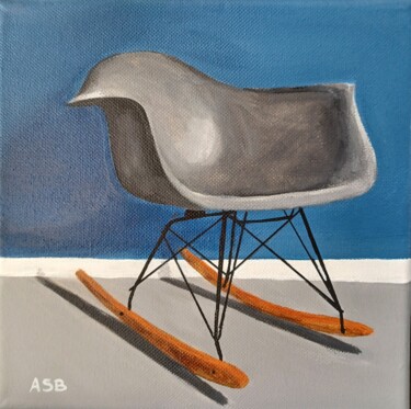 「Eames rocking chair」というタイトルの絵画 Anne-Sophie Beauによって, オリジナルのアートワーク, アクリル ウッドストレッチャーフレームにマウント