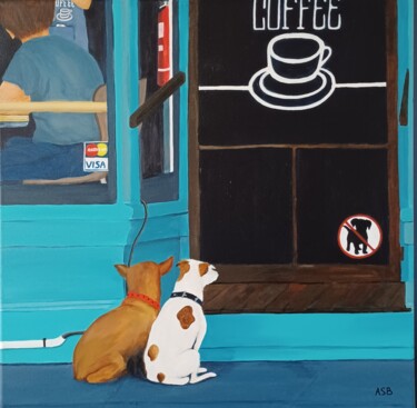 Painting titled "Pause café" by Anne-Sophie Beau, Original Artwork, Acrylic Mounted on Wood Stretcher frame