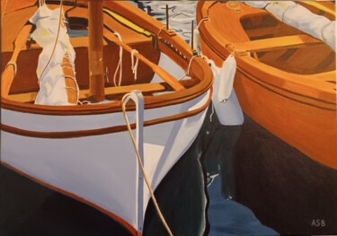 Pintura titulada "Les deux barques" por Anne-Sophie Beau, Obra de arte original, Acrílico Montado en Bastidor de camilla de…