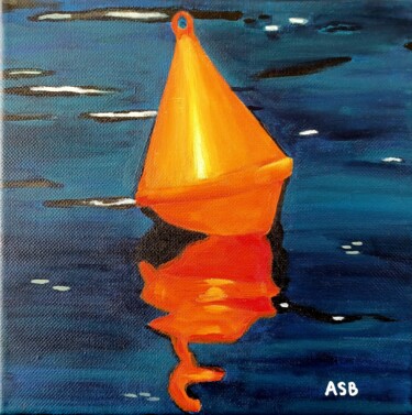 Painting titled "Bouée orange" by Anne-Sophie Beau, Original Artwork, Acrylic Mounted on Wood Stretcher frame