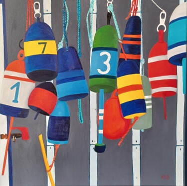 Pintura titulada "Bouées 1-7-3" por Anne-Sophie Beau, Obra de arte original, Acrílico Montado en Bastidor de camilla de made…