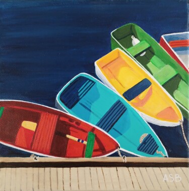Peinture intitulée "Barques au soleil" par Anne-Sophie Beau, Œuvre d'art originale, Acrylique
