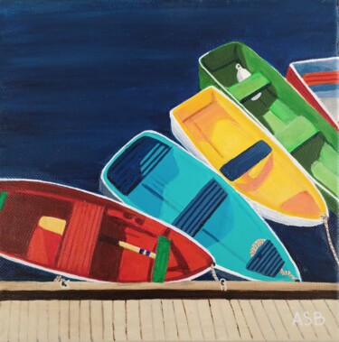 Painting titled "Barques au soleil" by Anne-Sophie Beau, Original Artwork, Acrylic