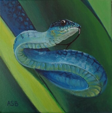 Painting titled "Le serpent bleu" by Anne-Sophie Beau, Original Artwork, Acrylic Mounted on Wood Stretcher frame