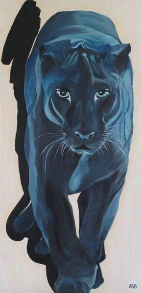 Painting titled "Black panther" by Anne-Sophie Beau, Original Artwork, Acrylic Mounted on Wood Stretcher frame