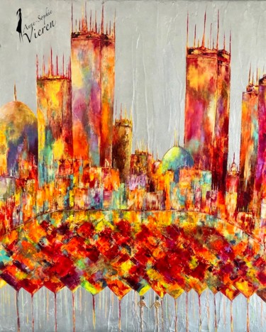 Voyage ... Thème urbain Peinture intitulée "Voyage ... Thème ur…" par Anne Sophie Vieren, Œuvre d'art originale, Huile Monté sur Châssis en bois