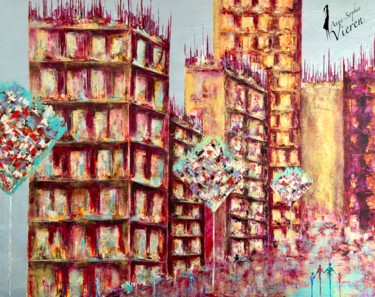 Painting titled "CIvilisation ... Th…" by Anne Sophie Vieren, Original Artwork, Oil Mounted on Wood Stretcher frame