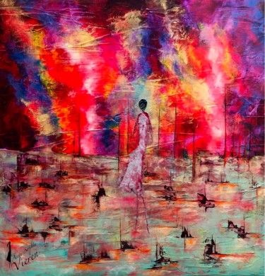 Painting titled "Solitude pendant fé…" by Anne Sophie Vieren, Original Artwork, Oil Mounted on Wood Stretcher frame