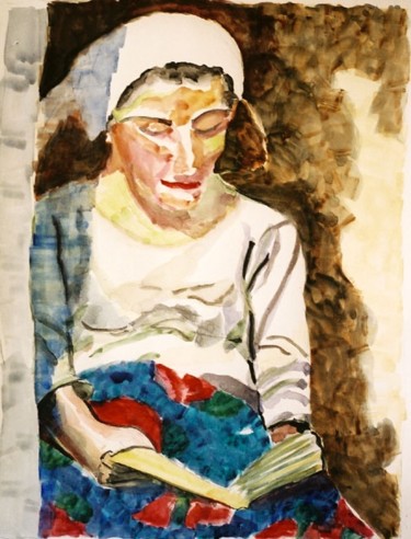Painting titled "La lectrice" by Anne Spicas, Original Artwork