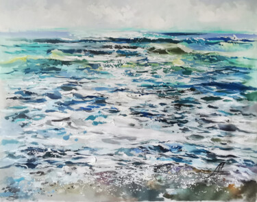 Картина под названием "Turquoise waves, se…" - Annet Loginova, Подлинное произведение искусства, Масло Установлен на Деревян…