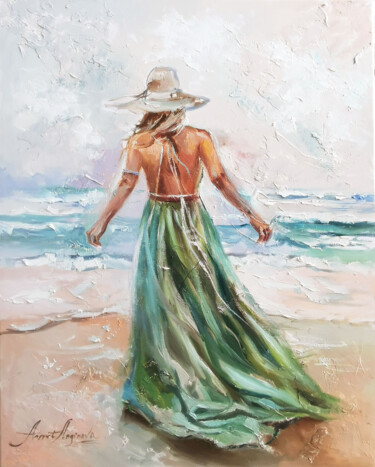 Painting titled "Emerald sea, oil pa…" by Annet Loginova, Original Artwork, Oil