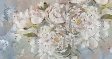 Картина под названием "Large flowers paint…" - Annet Loginova, Подлинное произведение искусства, Масло Установлен на Деревян…