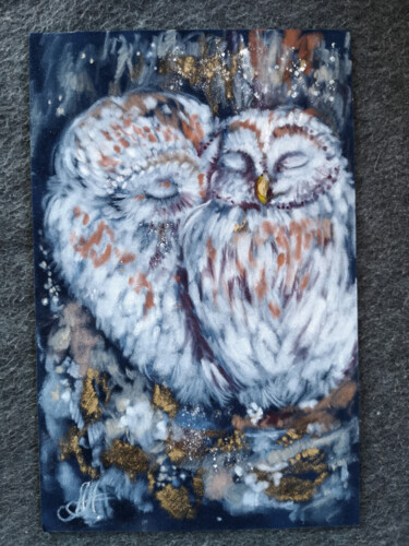 Pintura intitulada "OWLS PASTEL PAINTING" por Annet Loginova, Obras de arte originais, Pastel