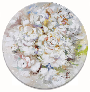 Картина под названием "White peonies oil p…" - Annet Loginova, Подлинное произведение искусства, Масло Установлен на Деревян…